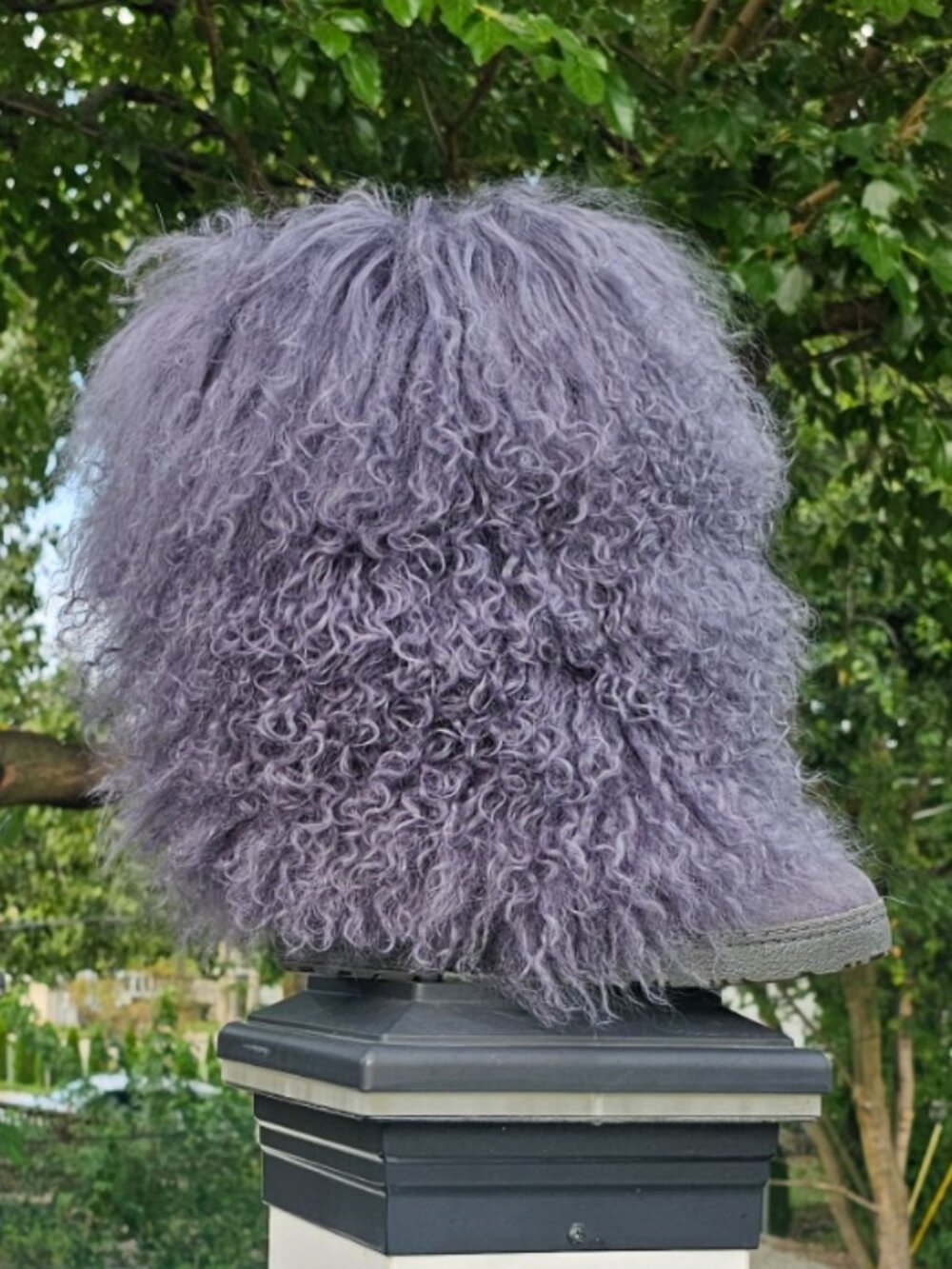 💋SHOWSTOPPERS!💋 Bearpaw 100% Curly Mongolian Fur Boots in Purple Gray - Picture 12 of 14